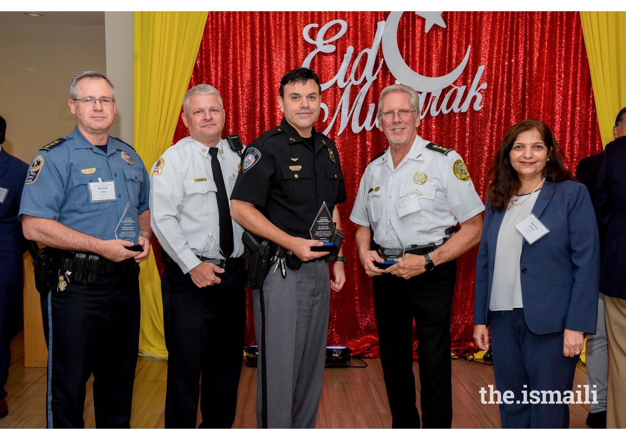 President Salima Jaffer with Chiefs from Gwinnett County Police, Gwinnett County Fire, Johns Creek Police, and Duluth Police Departments.