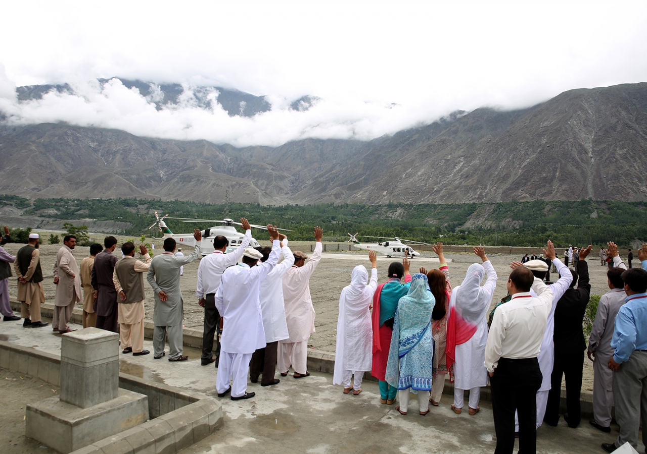 Staff and volunteers bid farewell to Princess Zahra and Prince Rahim as they depart the Aga Khan Medical Centre in Gilgit. Rahim Khoja