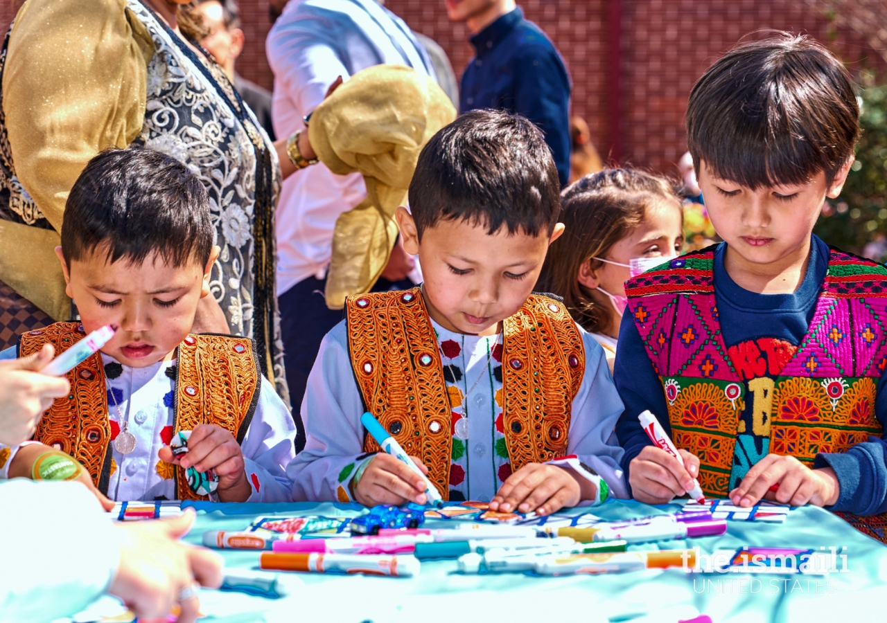 Students express themselves through a Navroz coloring activity.