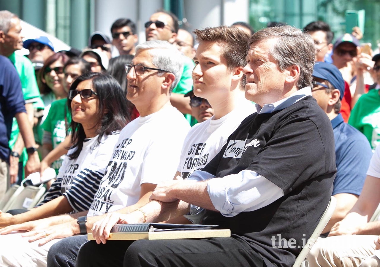 Ismaili Council for Canada Vice-President Karima Karmali, President Malik Z. Talib and Toronto Mayor John Tory observe opening ceremonies with Prince Aly Muhammad.