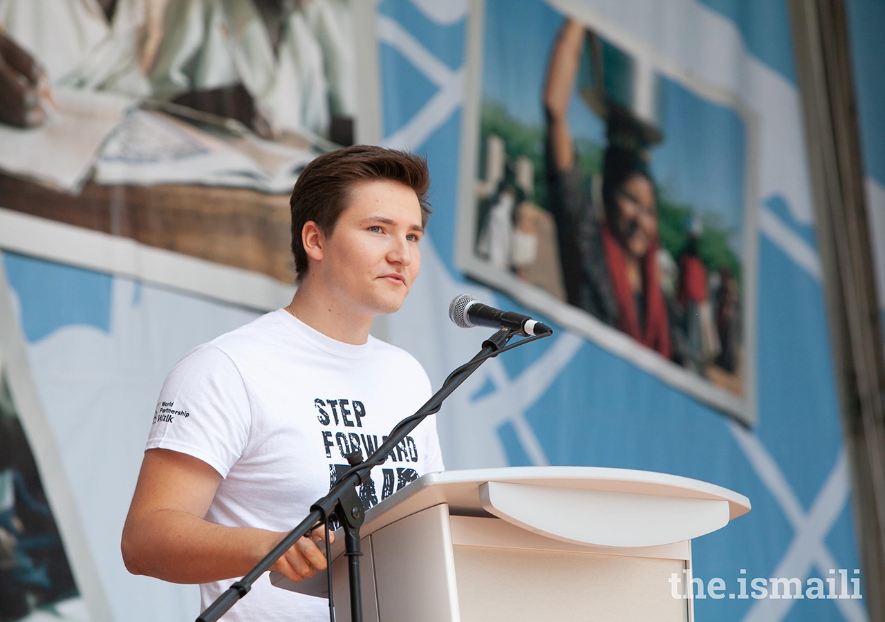 Prince Aly Muhammad speaks to an exuberant crowd at Toronto’s David Pecaut Square.