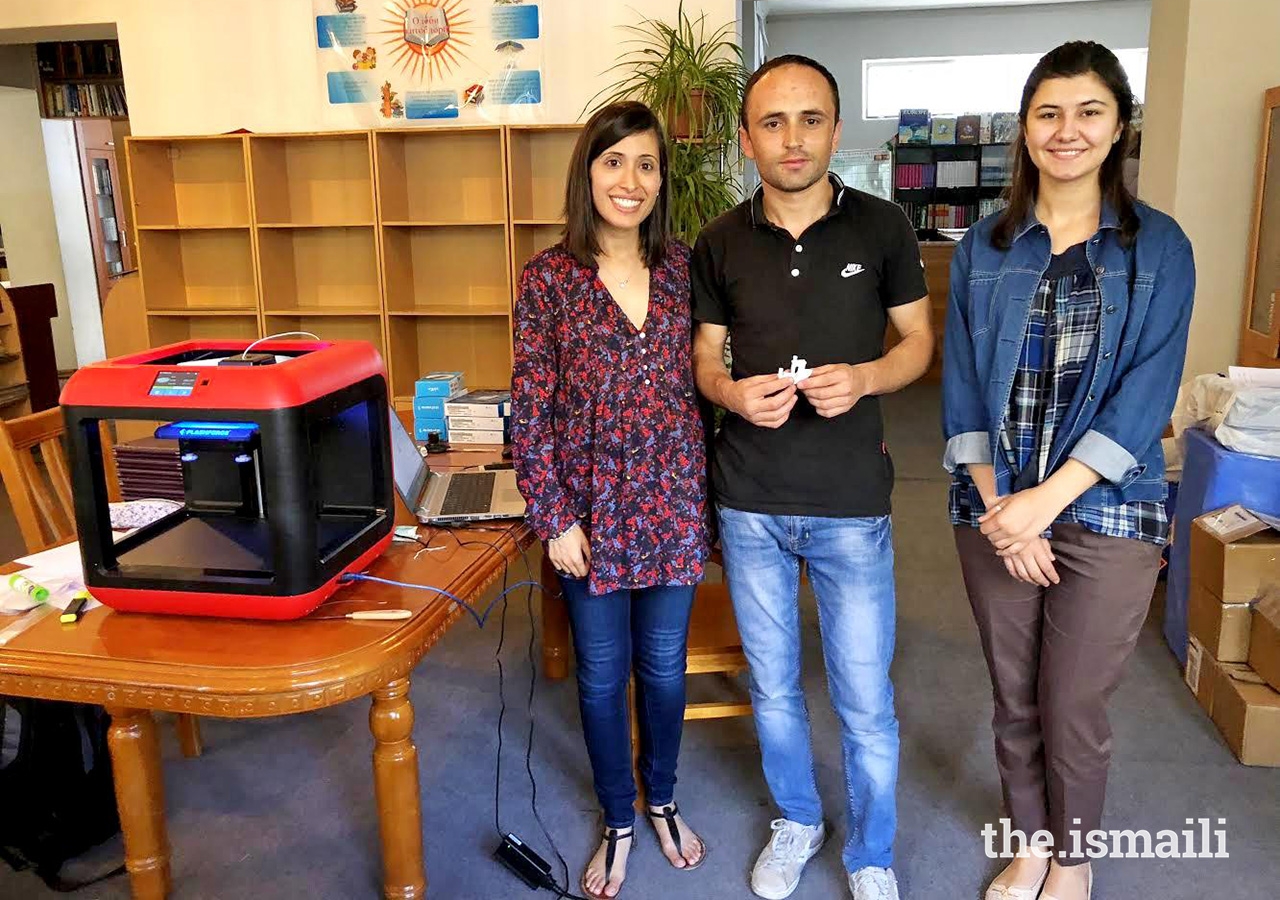 Left to right: Sarah Laiwala, Ghizol Khudonazarov, and Rukhmina Nagzibekova, of the Aga Khan Lycée’s Makerspace team.