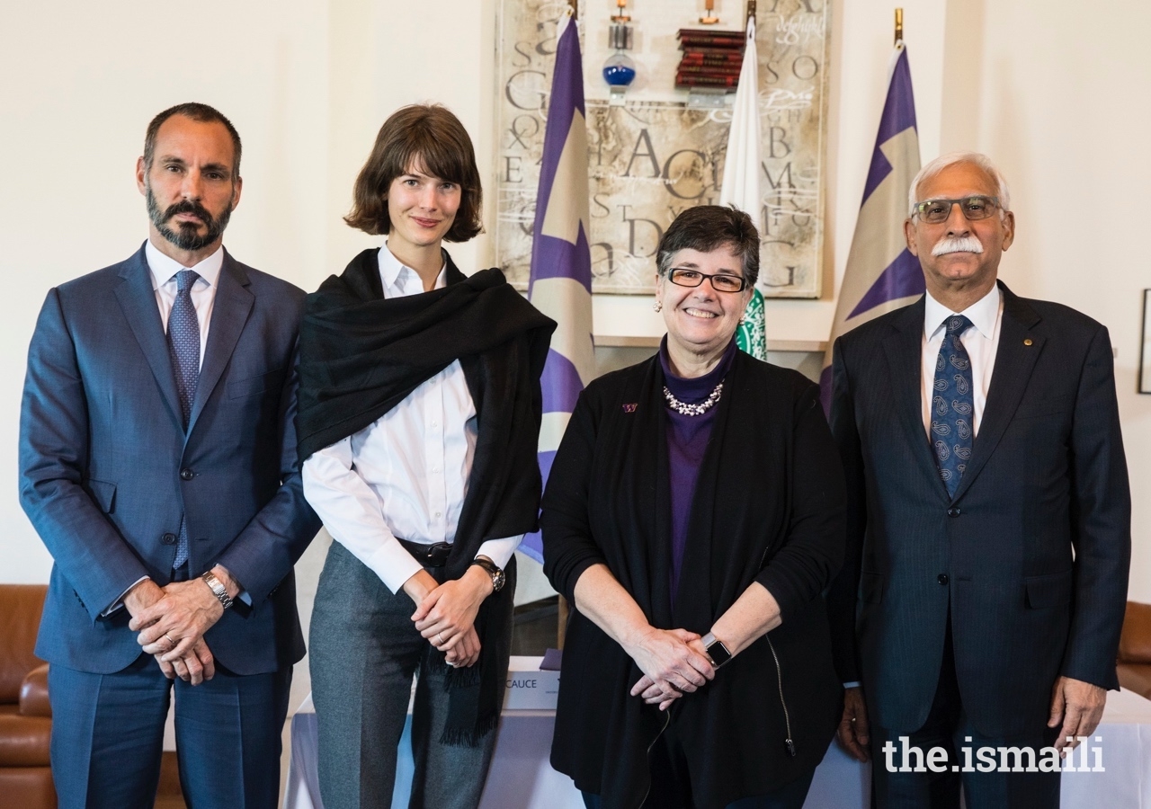 From L to R: Prince Rahim and Princess Salwa, UW President Ana Mari Cauce, and AKU President Firoz Rasul.