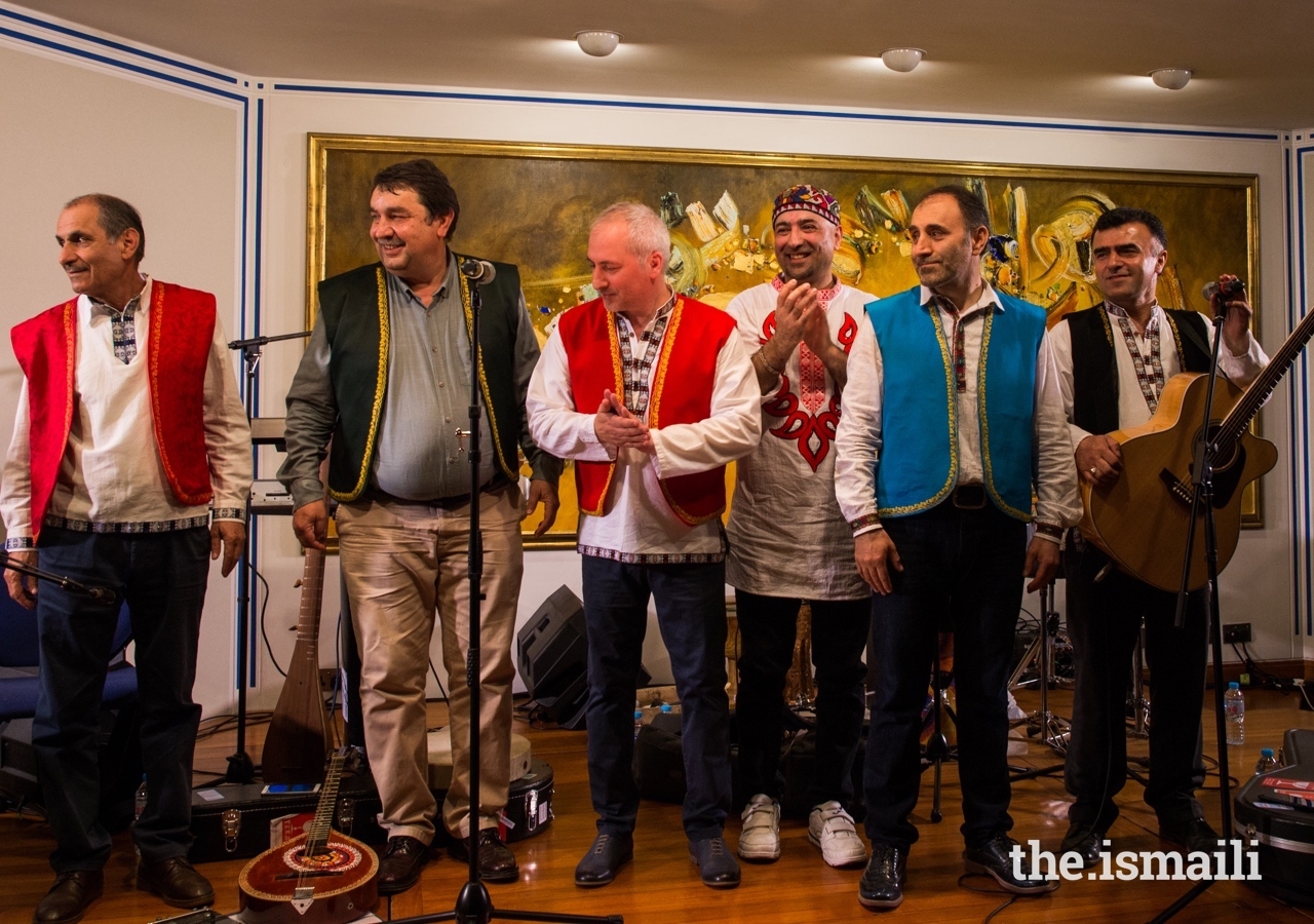 Nobovar Chanorov (2nd from right) and the Shams group shared a medley of Pamiri sounds to an enthralled audience at the Ismaili Centre, London.