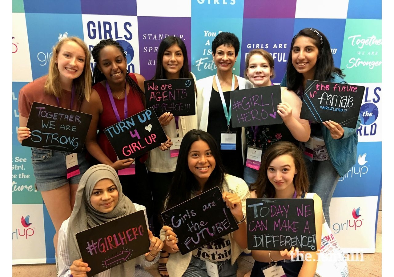 Shelmina Abji with girls from the Girl Up organization, of which she is a Board member.