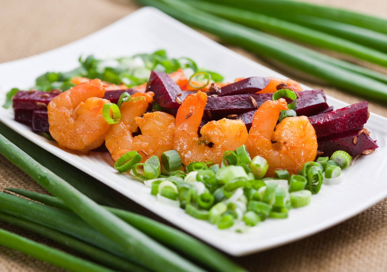 Garlic Shrimp with Sautéed Beetroot