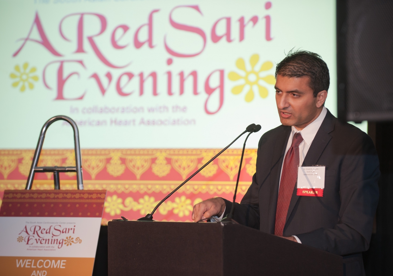 Dr. Sitafalwalla delivering key note address at the first Red Sari Evening done in collaboration with the American Heart Association.