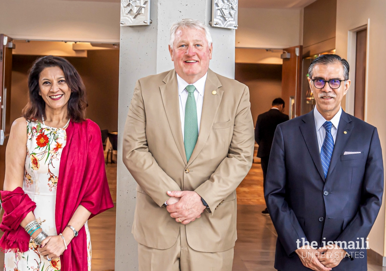 (From left to right): Dr. Zeenat Shahabuddin, Regional CEO for Aga Khan Health Services–East Africa, Texas Secretary of State John B. Scott, and President of the Aga Khan University, Dr. Sulaiman Shahabuddin 