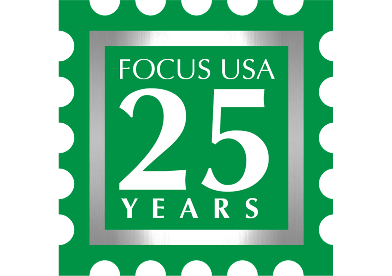 FOCUS USA stamp, Celebrating 25 Years.