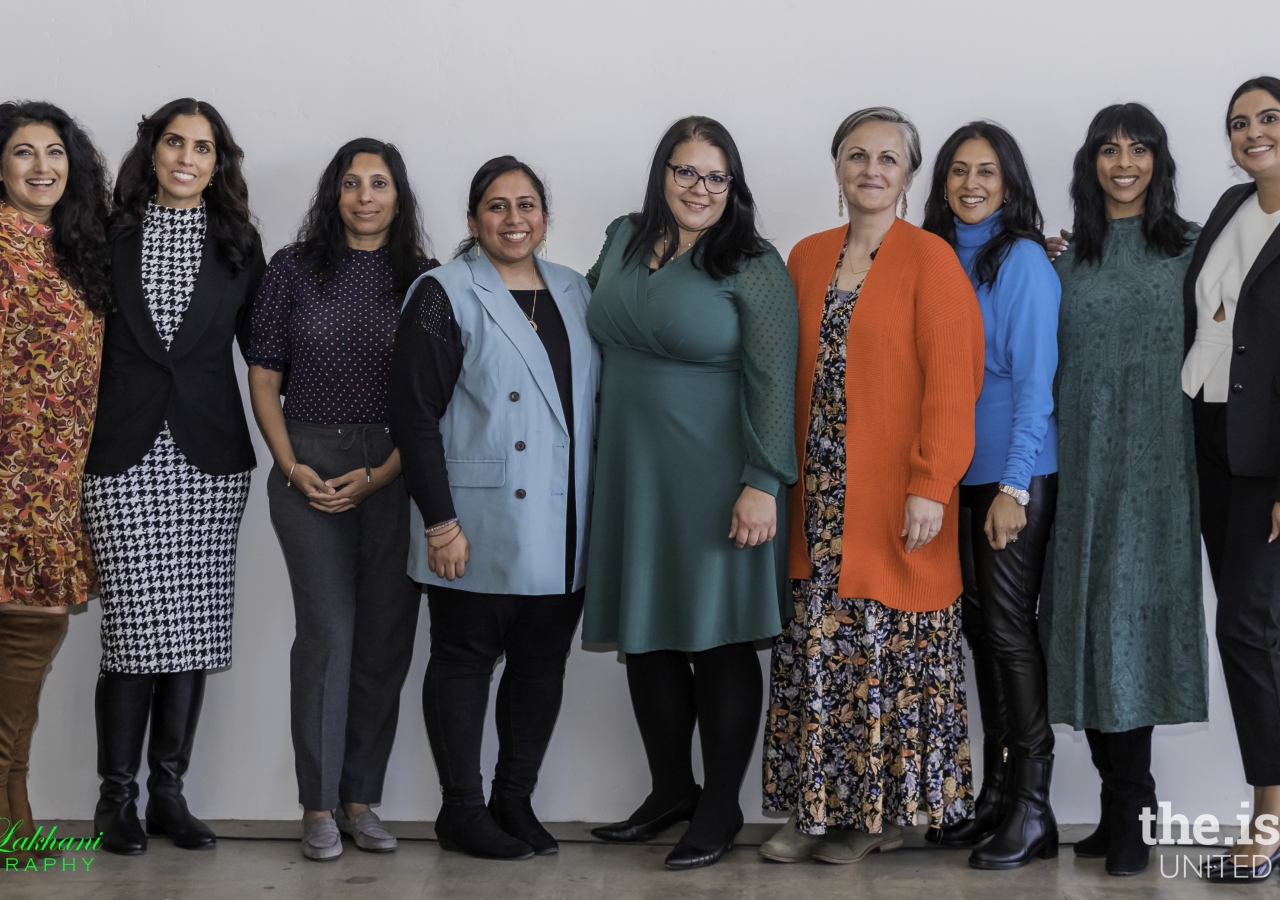 [Left to right): Farrah Fazal, Saima Habib, Salima Bhimani PhD, Zeenat Bhamani, Aziza Hasan, Edina Lekovic, Nadia Allaudin CIMA, Farah Merani, and Alysha Kassam Mukhida.