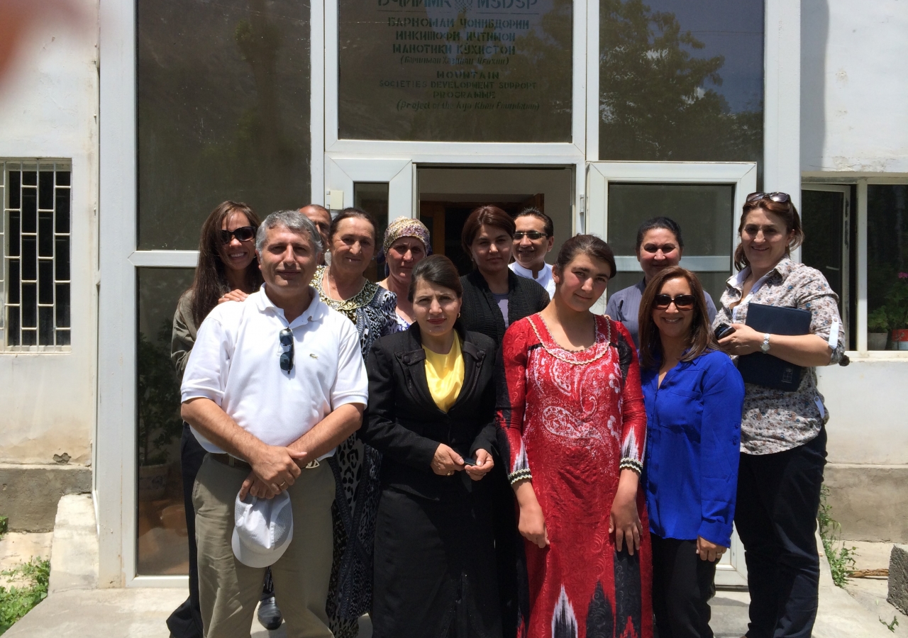 Dr. Talib (front blue) with community health promotors, volunteers, and AKHS physician leads at the Rushan Village in Gorno-Badakhshan Autonomous Oblast, Tajikistan.