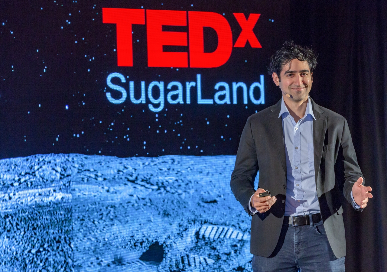 Dr. Ben Jawdat, Founder and CEO at Revterra, presenting on the topic “Clean Energy’s Dirty Secret,” at TEDxSugarLand.