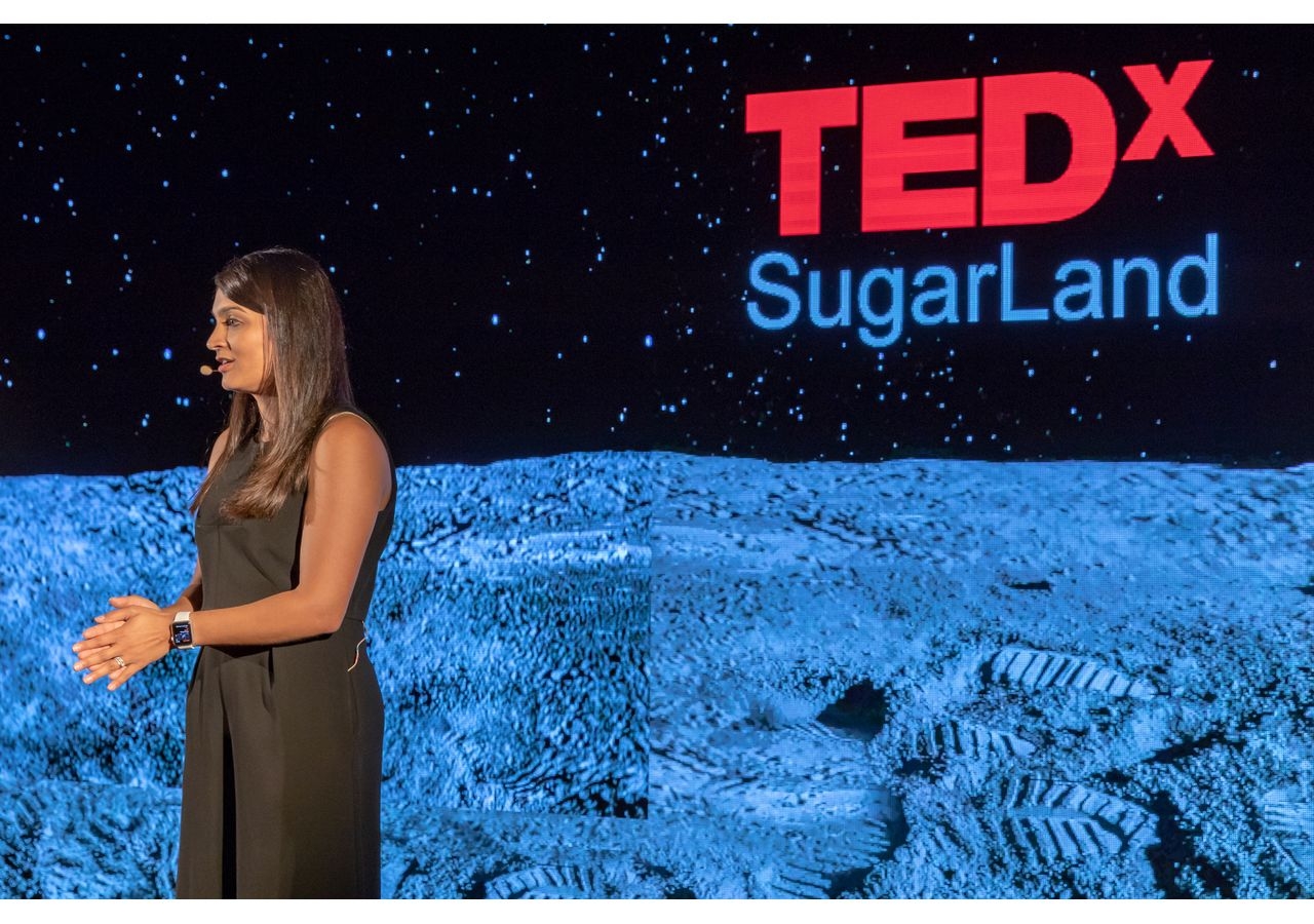 Rozina Mohammed Momin, Emcee, introducing the speakers at TEDxSugarLand.