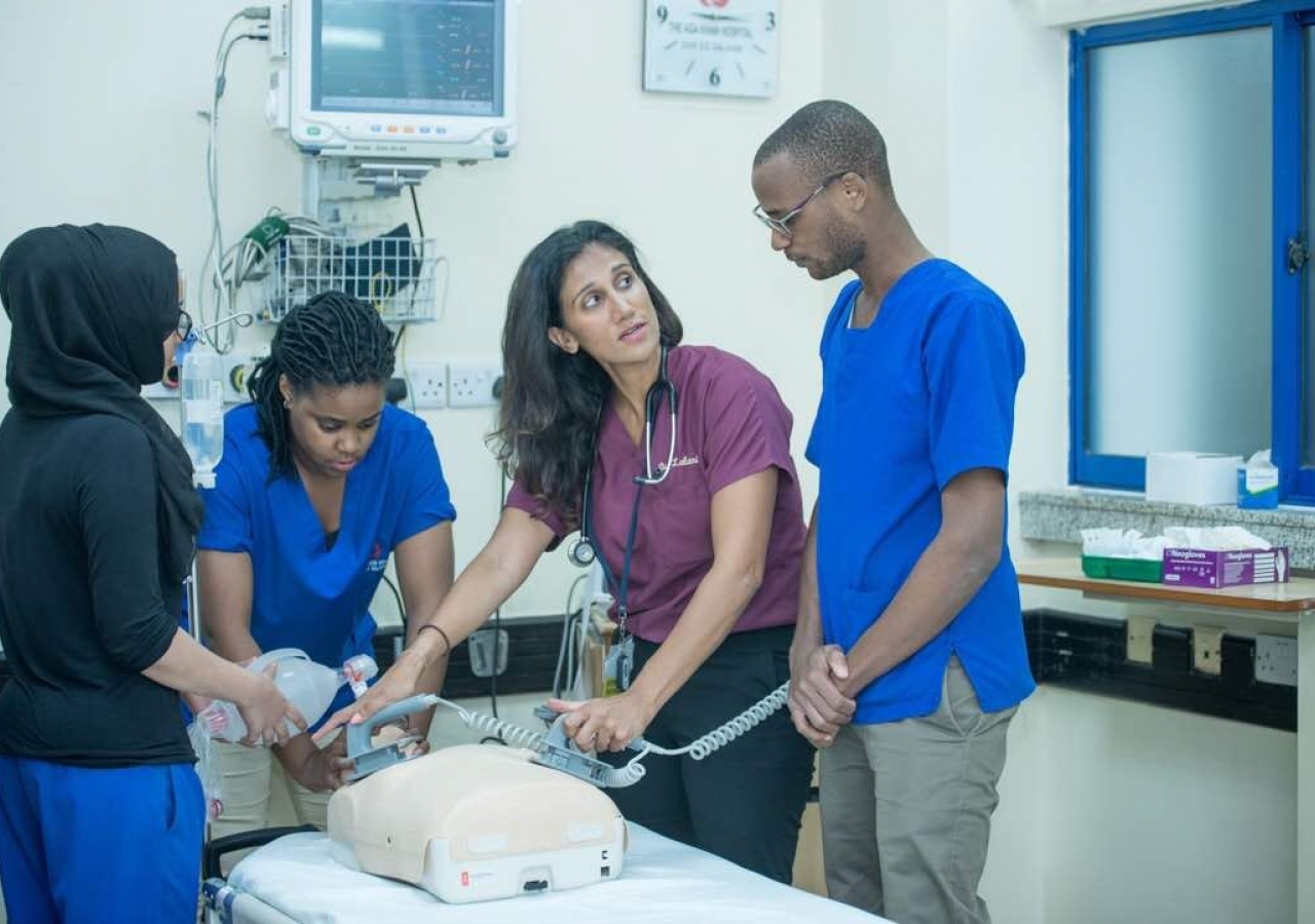 Dr. Fazila Lalani and team members at the Aga Khan Hospital's American Heart Association Basic Life Support Training Center, which she helped to establish.