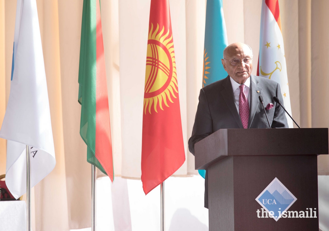 Chairman of the Board of Trustees Shamsh Kassim-Lakha addresses guests at the inauguration of the University of Central Asia’s Khorog Campus.