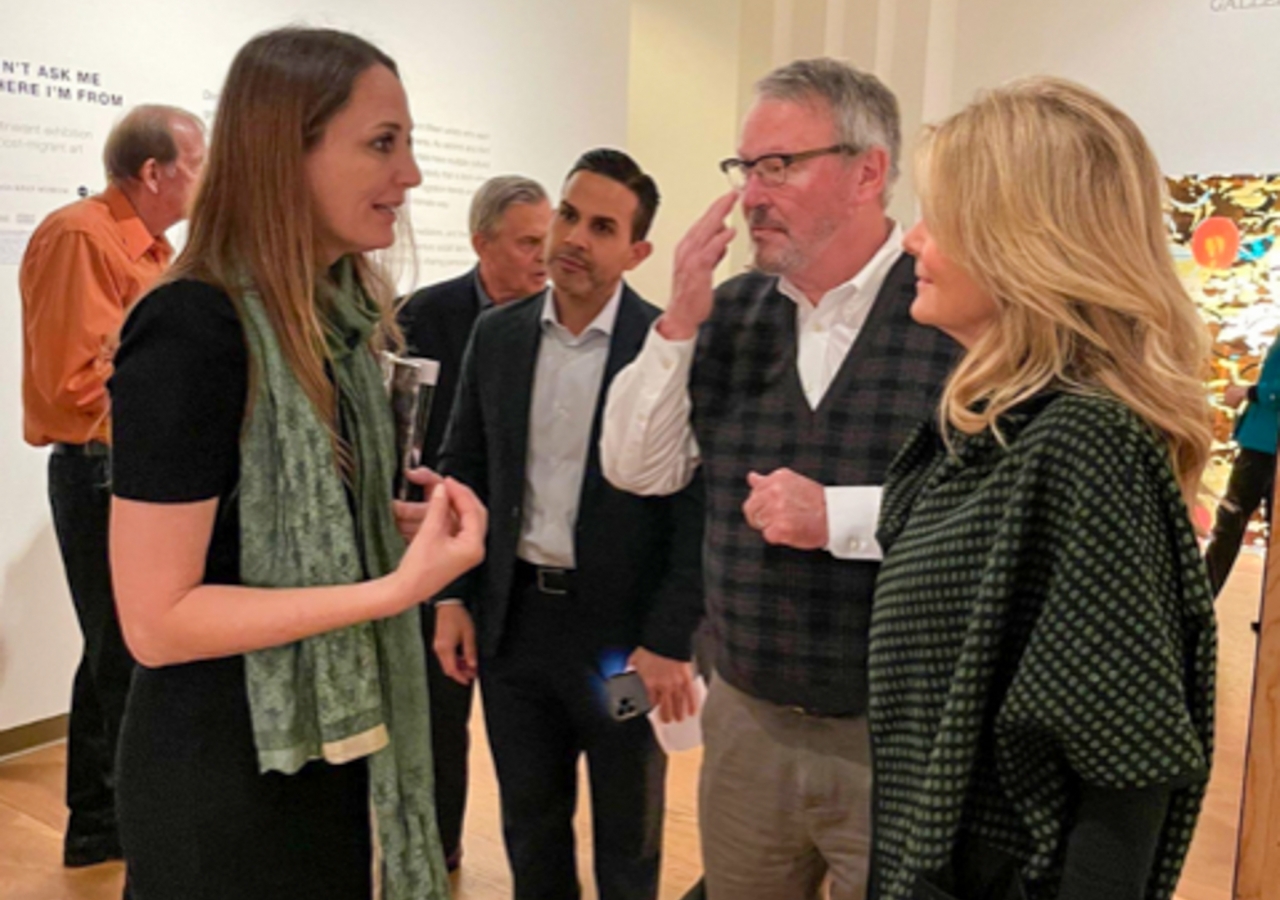 Orlando Mayor Buddy Dyer, Ms. Susan Galloway Dyer, and Mr. Luis M. Martinez in conversation with Orlando Museum of Art Curator, Ms. Coralie Claeysen-Gleyzon.