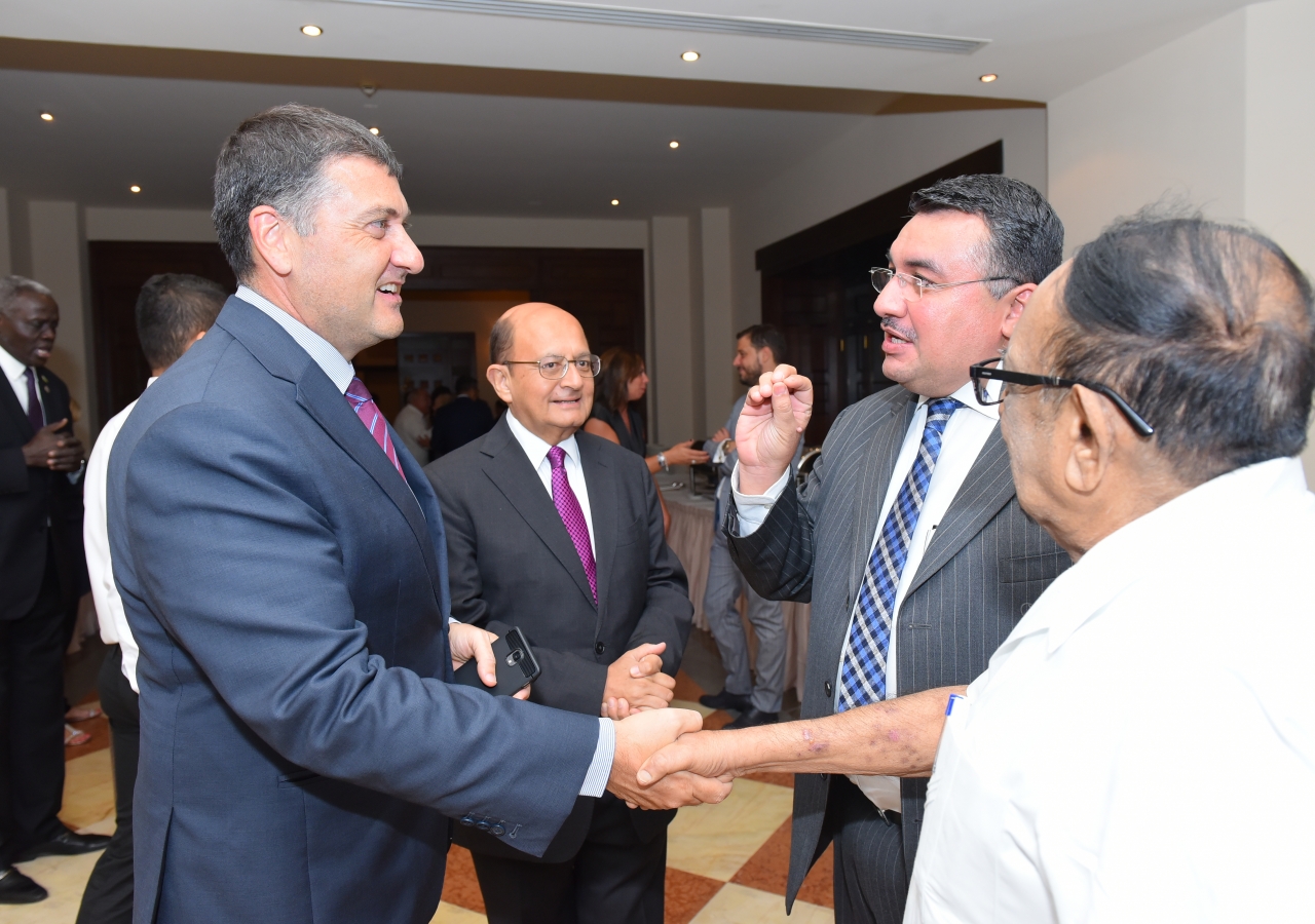 Toby Harward, CEO of UNHCR, Abu Dhabi being greeted by Vice President Aziz Merchant