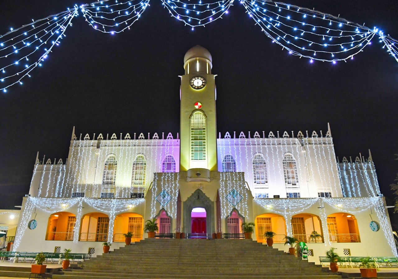 The Dharkhana Kampala, decorated in preparation for Mawlana Hazar Imam's visit to Uganda.