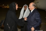 Mawlana Hazar Imam is welcomed by Her Excellency Reem Bint Ebrahim Al Hashimy, Cabinet Member and Minister of State for International Cooperation, and His Excellency Sheikh Nahayan Bin Mabarak Al Nahayan, Minister for Tolerance upon his arrival in Dubai.