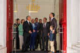 President Marcelo Rebelo de Sousa welcomes Prince Rahim and Prince Sinan to the Royal Treasure Museum at the Ajuda National Palace in Lisbon.