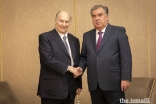 Mawlana Hazar Imam with President Rahmon of Tajikistan ahead of the Paris Peace Forum.