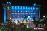 Yuwan Jamatkhana in Mumbai decorated with lighting to celebrate Mawlana Hazar Imam's visit to India