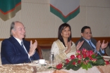 Mawlana Hazar Imam is joined in applause by Presidentbanoo and the Vice-President of the Ismaili Council for Malaysia and Singapore, during a luncheon hosted by the Jamati institutions.  