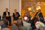 The panellists engage in discussion. From left to right: Dan Smith, Lord Adair Turner, Camilla Toulmin, Dr Salim Sumar. 