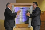 Mawlana Hazar Imam and President Rahmon share a joyful moment, following the unveiling of the plaque marking the inauguration of the Ismaili Centre, Dushanbe.