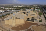 October 2009: A view of the Ismaili Centre, Dushanbe complex with the Prayer Hall in the foreground. Landscaping continues to progress.