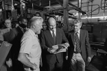 Stan Denman, Managing Director of Nation Printers and Publishers (now NMG), with Mawlana Hazar Imam and Vin Duncan, Production Manager of Nation Newspapers in 1981.