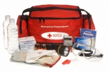 A Red Cross “ready to go” emergency preparedness kit and its contents.