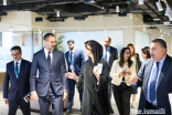 Prince Rahim in conversation with Her Excellency Reem Ebrahim Al Hashimy, the UAE Minister for International Cooperation, at the 28th UN Climate Conference held in Dubai.