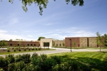 Entrance and front facade of the Ismaili Jamatkhana, Glenview