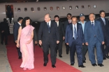 Arriving in Delhi, Mawlana Hazar Imam is welcomed by Ruchira Kamboj, Chief of Protocol for the Government of India, as well as Aitmadi Gulam Rahimtoola, President of the Ismaili Council for India and Abad Ahmed, Chairman of the Aga Khan Foundation in Indi