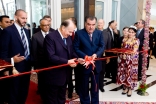 Mawlana Hazar Imam and Tajik President Emomali Rahmon cut the ribbon to officially open the Dushanbe Serena Hotel, as Prince Rahim, AKDN Resident Representative Munir Merali and Prince Amyn watch.