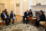 Mawlana Hazar Imam meets with President Almazbek Atambaev to discuss AKDN’s partnership with the Kyrgyz Republic. Hazar Imam is accompanied by Dr Shafik Sachedina and AKDN Resident Representative Nurjehan Mawani.