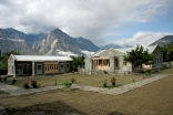 A view from within the court of the Danyore III Jamatkhana in Gilgit.