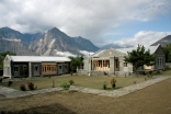 A view from within the court of the Danyore III Jamatkhana in Gilgit.