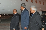 Upon his arrival in Ottawa, Mawlana Hazar Imam is greeted on the snowy tarmac by Ismaili Council for Canada President Mohamed Manji, Vice-President Malik Talib, AKFC Chairman Amin Lalji, and Ismaili Council for Ottawa President Zaina Sovani.