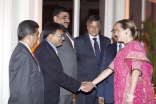 Princess Zahra is greeted by Jamati leaders at an institutional dinner held in her honour in Mumbai.