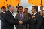 Mawlana Hazar Imam is received by Mr Zakri Jaafar, Malaysia’s Undersecretary for the Organisation of Islamic Cooperation, as Dato’ Naimun Ashakli Mohammad, Chief of Protocol and Consular from the Malaysian Ministry of Foreign Affairs looks on.