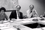 Members of the first Aga Khan Award for Architecture steering committee deliberating in Boston, in 1979.