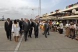 Traditional dancers welcome Mawlana Hazar Imam to Mozambique.