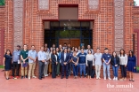 Students from the Emory School of Theology join together with Dr. Asani for a group photo in front of the Ismaili Jamatkhana in Decatur, Ga.