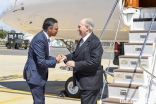 Mawlana Hazar Imam is greeted by Rahim Firozali, President of the Ismaili Council for Portugal.