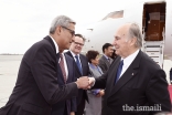 Mawlana Hazar Imam is received by Ismaili Council for Canada President Malik Talib upon his arrival in Ottawa.