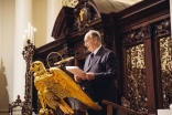 Mawlana Hazar Imam delivering the Samuel L. and Elizabeth Jodidi Lecture at Harvard University. Farhez Rayani