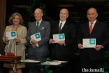 Mawlana Hazar Imam with Isabel Mota, President of the Calouste Gulbenkian Foundation; Prince Amyn, and Francisco Lacerda, CEO of the CTT (Portuguese Postal Services).