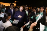 Mawlana Hazar Imam is received by Muhammad Zubair, Governor of Sindh and Syed Murad Ali Shah, Chief Minister of Sindh, and greeted by Junior Guides and Shaheen Scouts from the Sindh Jamat upon his arrival at Karachi airport